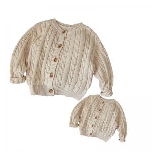  Mommy And Me Chunky Knitted Sweater Cardigan Cotton Thick Winter Hand Knit Button Down Sweater Manufactures