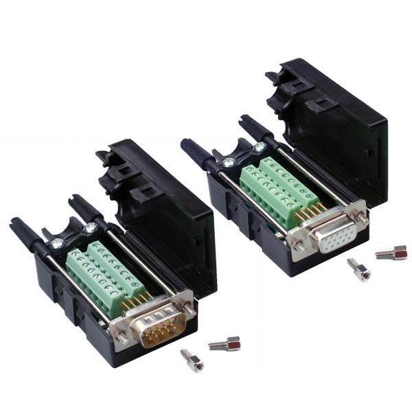 Quality DB15 D Sub 15 Pin VGA ( 3+9 ) Three Row Male Female Connectors to Terminal Blocks Adapter for sale