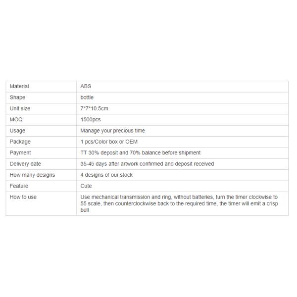 Bottle Shaped ABS Cute Kitchen Timer EN71 certificate alarm clock timer