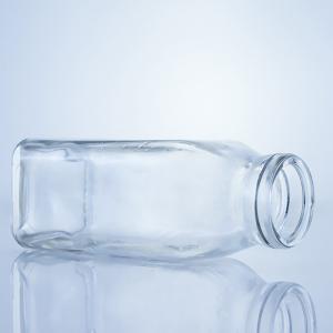  Clear or Customized 280ml 350ml 500ml Square Glass Juice Bottle with Customized Logo Manufactures