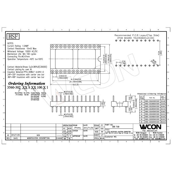 2.54mm IC Socket Connector 20P Round Pin Header PCB plate H=3.0 Black ROHS