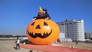  4m Inflatable Advertising Products Halloween Pumpkin With Black Cat Manufactures