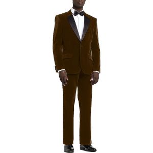 2PCS Dark Red Tuxedo Custom Men'S Stylish Slim Fit Velvet Fabric Tuxedo Suit For