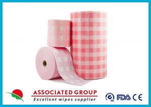  Pink Checked Pattern Spunlace Nonwoven Rolls Soft &amp; Lint Free Manufactures