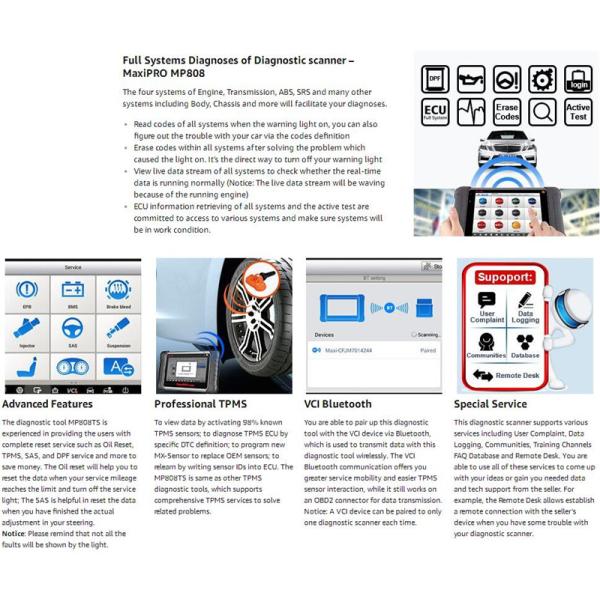Autel MaxiPro MP808TS OBDII Diagnostic Scanner Professional Car Tool With BMS, DPF, Break Bleed, TPMS