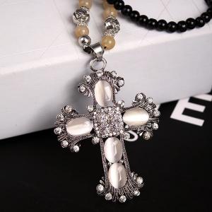 Factory jewelry Direct Sale  popular new black bead opal cross necklace with long chain