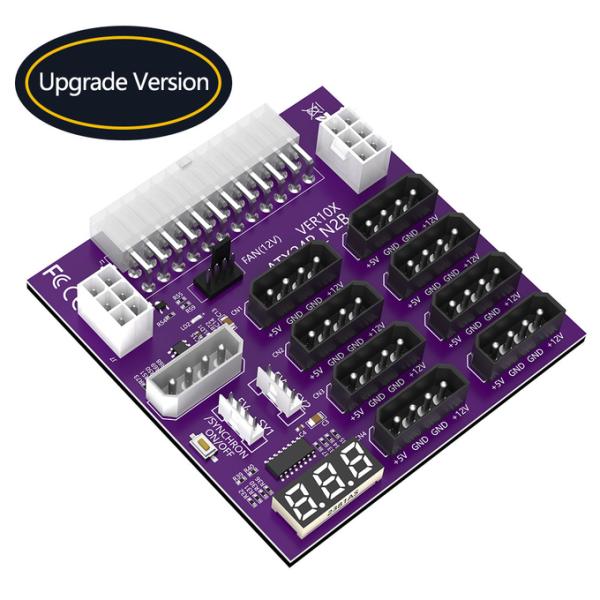 Computer Power Supply ATX 24Pin to 8 x IDE Molex 4Pin and 2 ATX 6Pin Power Connector Breakout Board for CHIA Hard Disk
