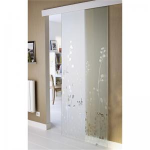 China Frost Tempered Glass Door Sliding With Polished Round Hole Handle on sale