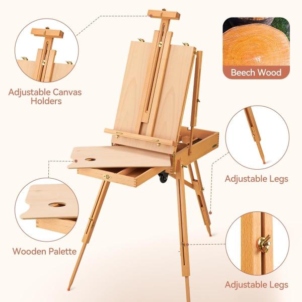 Holds Canvas Wood Portable Adjustable Art Painting Easel French Style With Palette