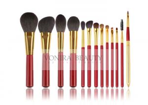 China Animal Hair Makeup Brushes With Classic Match Bright Red Handle And Gold Ferrule on sale