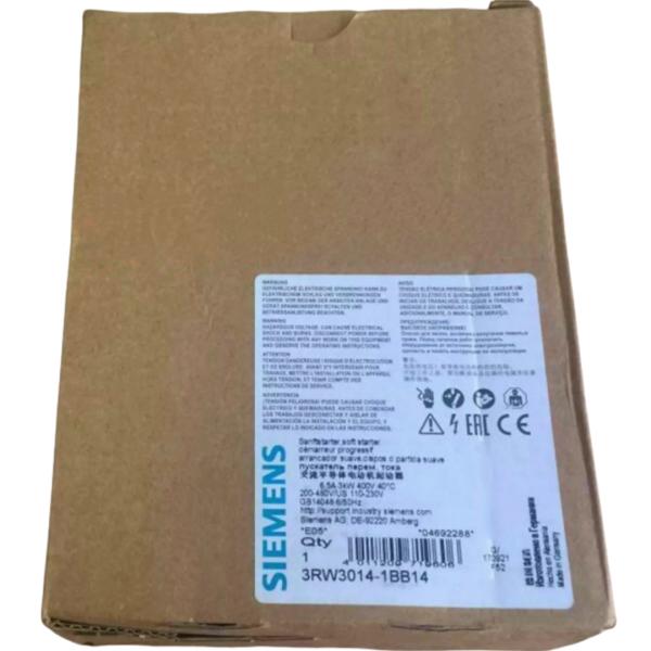 SIEMENS 3RW3014-1BB14 SIRIUS SOFT STARTER S00 6.5 A, 3 KW/400 V, 40 °C 200-480 V AC, 110-230 V AC/DC SCREW TERMINALS