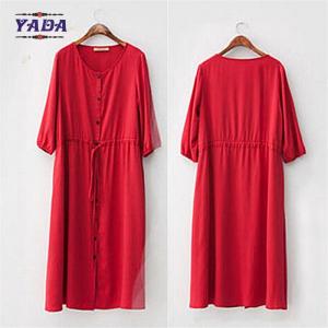 China 100% cotton long casual red color plus size designs cheap women dresses pictures office dress for ladies made in China on sale