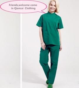 Stand Collar Scrubs Medical Uniforms , Short Sleeve Cotton Green Surgical Gown