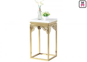 China Elegant Square Marble Stainless Steel Coffee Table Carving Corner Flower Stand on sale