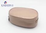 Oval Shape Custom Leather Cosmetic Bag Simple Fashion Design With Metal Zipper