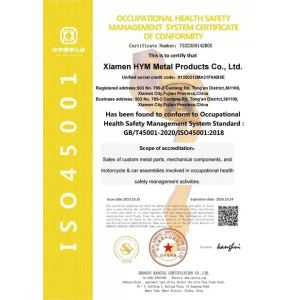 Xiamen HYM Metal Products Co., Ltd Certifications
