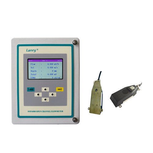 Wall mounted area velocity type open channel ultrasonic flow meter with data