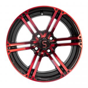 China 14 Inch Golf Cart Aluminum Wheels Red Gloss Black 4X4 Bolt Pattern 101.6 PCD 7 Inch Wide on sale
