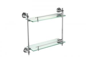 China Brass Bathroom Accessory Double Layers Glass Wall Shelves Chrome Finish on sale