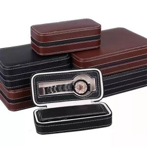 China Oem/Odm Small Zipper Luxury Watch Box Leather Material For Men on sale