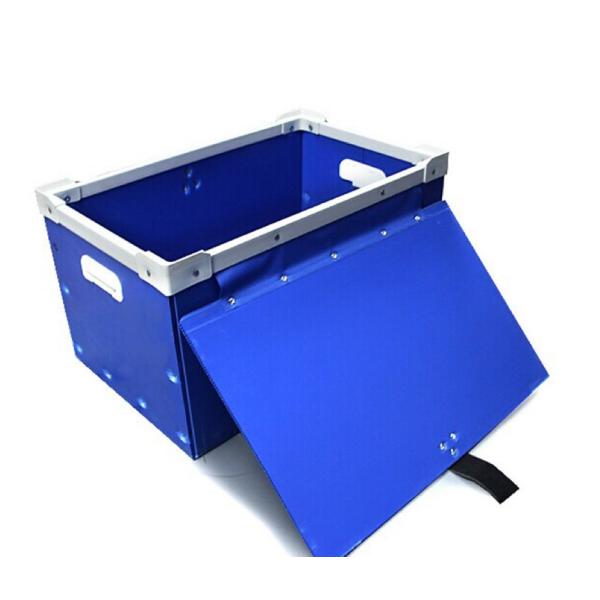 Durable Plastic Corrugated Foldable Boxes Stackable PP Storage Bin Black / Blue