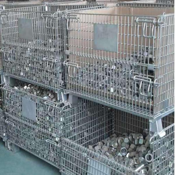 Multiple storage cages stacked in warehouse