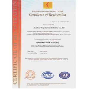 Zhuzhou Wei Ye Cemented Carbide Co., Ltd. Certifications