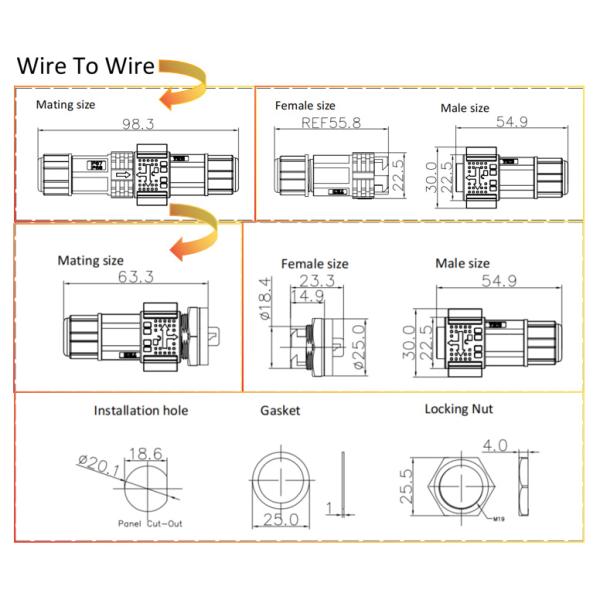 3 9 Pin Plug Socket Waterproof Circular Connector IP67 Data And Power Connection