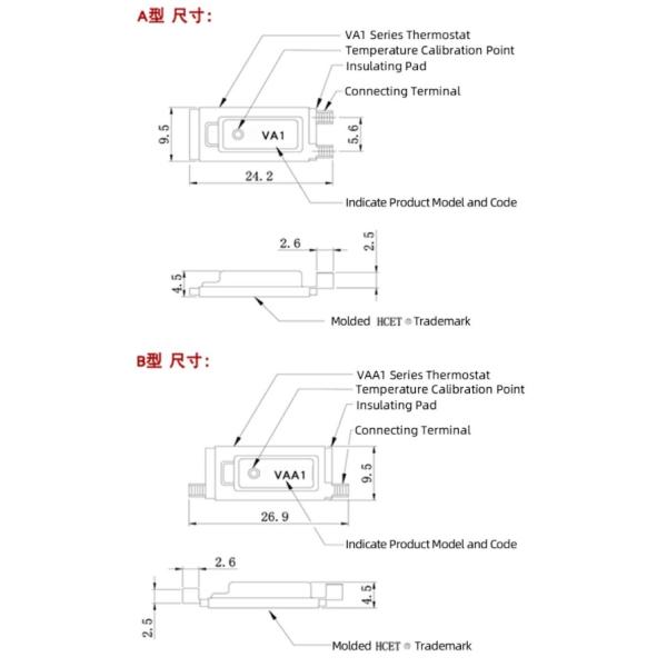 HCET VA1/VAA1 Bimetal Creep Action Thermostat Adjustable Temperature Overheat Protection