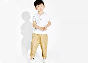  Toddler Boy Summer Clothes , White And Khaki Boys Shirt And Pant Woven Cotton Fabric Manufactures