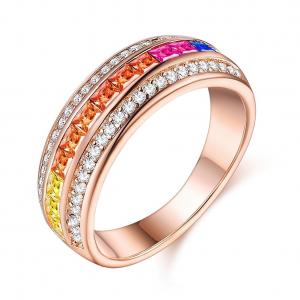 China Rose Gold Plated Silver 925 Fashion Luxury Colorful Rainbow Zircon Ring Women Jewelry on sale