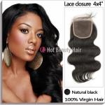 6# Natural Black Medium Density Lace Remy Top Closure 5A Grade For Woman
