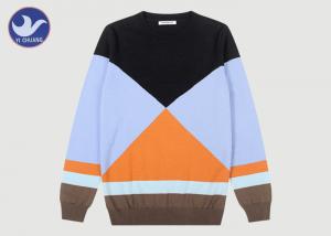  Multicolor Geometric Pattern Mens Long Knit Sweater , Pullover Mens Casual Sweaters Manufactures
