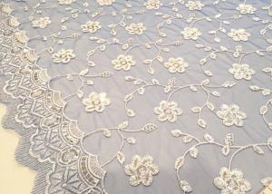 Embroidered White And Blue Sequin Floral Lace Fabric With Scalloped Edging Manufactures