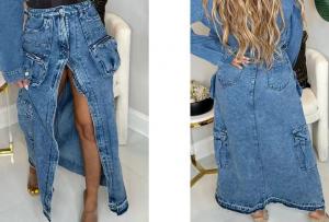 China Ripped Fashion Lady Jeans Custom Logo Stretch Denim Long Skirts Trend 31 on sale