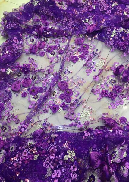 Quality Luxury Guipure 3D Flower Lace Fabric For Apparel 135cm Width Purple for sale
