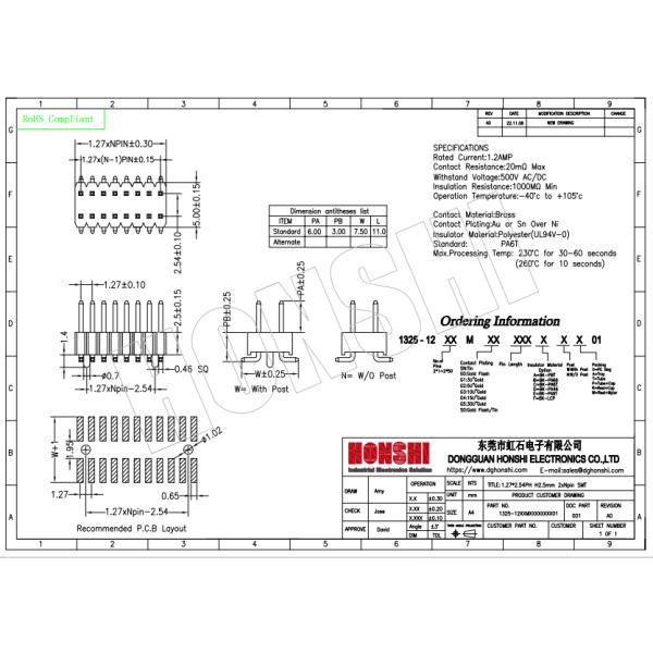 2 - 100 Pin SMT Board To Board Connector PCB Type Male Pin Header Connector