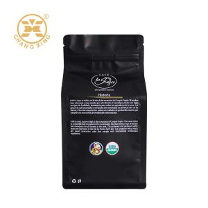 China Printed Black Empty 500g Compostable Coffee Bags One Way Valve Flat Bottom With Zipper on sale