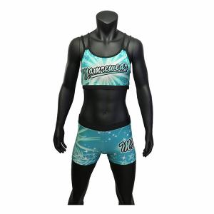 China Lycra Fabrci Cheerleading Training Clothes , Green / Blue Youth Cheerleading Outfits on sale