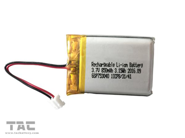 Quality Rechargeable Polymer Lithium Ion Batteries GSP753040 3.7V 850mAh  Long Life for sale
