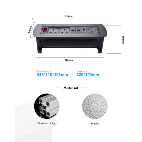 Multimedia Furniture Recessed Power Strip UK Plug Socket For Meeting Table