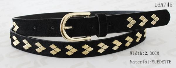 Quality Fake Suede Ladies Fashion Belts In Gold Color Of Rhombus Shape Metal & Buckle for sale