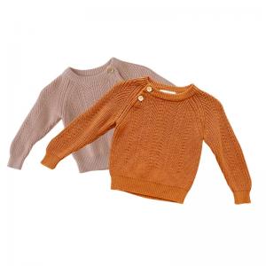 China Toddlers Crewneck Rib Knit Sweater 100% Cotton With Button Shoulder Closure Infant Sleepwear on sale