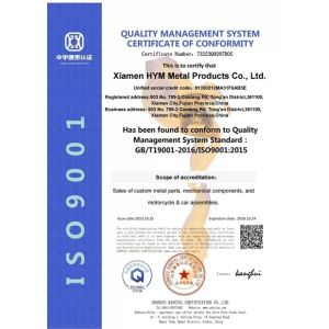 Xiamen HYM Metal Products Co., Ltd Certifications