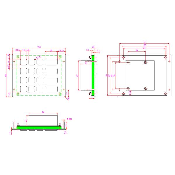 4x4 IP67 Panel Mount Numeric Keypad Vandal Proof Stainless Steel