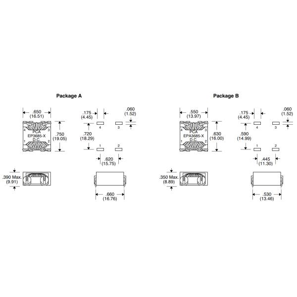 Common Mode Choke for AC Power Line Filtering EPA3685-1 / EPA3685-2 / EPA3685-3 / EPA3685-4 / EPA3685-5