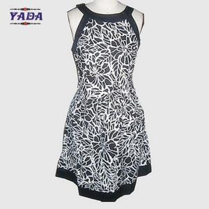  New fashion round neck sleeveless flower printed casual dresses brand pretty women knitted dress in cheap price Manufactures