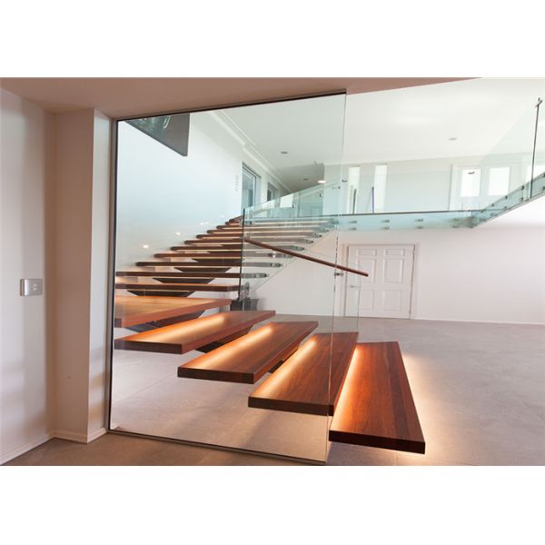 CFoshan Steel Structure Straight Flight Staircase , Durable Double Beam Design