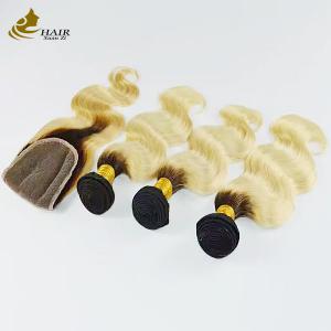 China 1B Blonde Ombre Human Hair Extensions Remy Weave Wig Bundles With Closure on sale