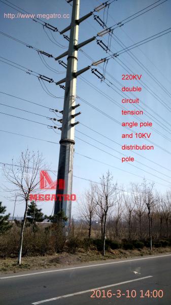 Quality MEGATRO 220KV double circuit tension angle pole and 10KV distribution pole,megatro tower for sale